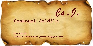 Csaknyai Jolán névjegykártya